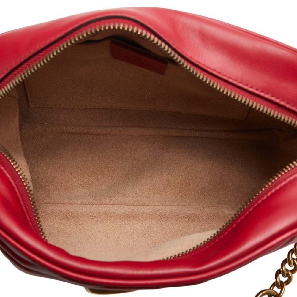 GUCCI Red Leather GG Marmont Shoulder Bag - Picture 9 of 13